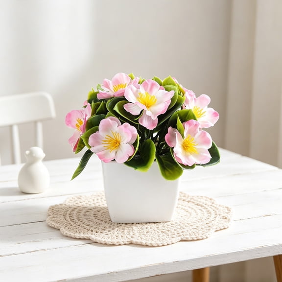 Artificial Peach Flower Fake Peony Silk Flower Home Decor in Plastic Pot 3.94 Inch for Desktop Table Centerpiece Wedding Banquet Decoration