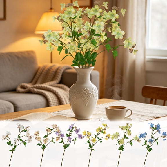 Artificial Pear Blossom Faux Floral Branches - Vase Filler Farmhousehome Table Decor, 6 Assorted Stems Flower Arrangements, Blue, Ccwuwei