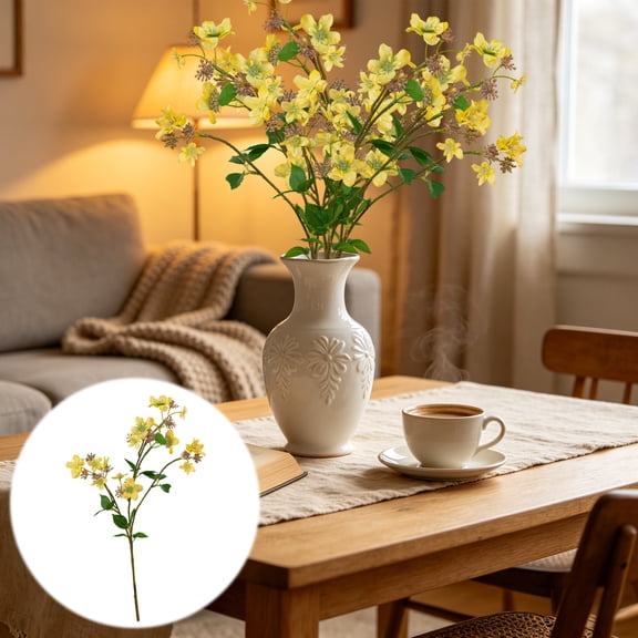 Artificial Pear Blossom Floral Branch Stems, Soft Fabric Faux Flower Arrangement, Six Color Vase Filler Set, Bendable Plant Stems, Farmhouse Non Fade Floral Decor for Home Table Display