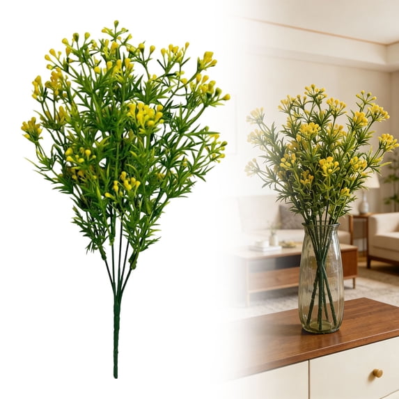 Artificial Pearl Berry Flower Stem Faux Greenery Bush for Home Wedding Table Centerpiece Garden Decor,Yellow,1 Bundle