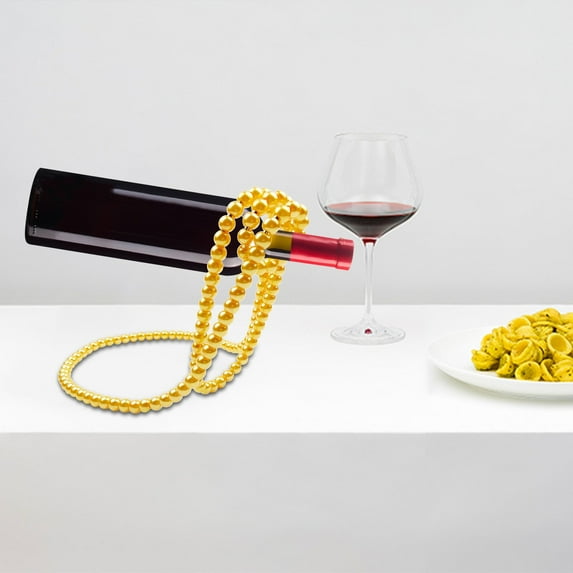 Artificial Pearl Necklace Floating Wine Rack Suspended Design Desktop Decor for Red Wine Bottles Iron Holder Functional Art for Bar Kitchen Dining Table