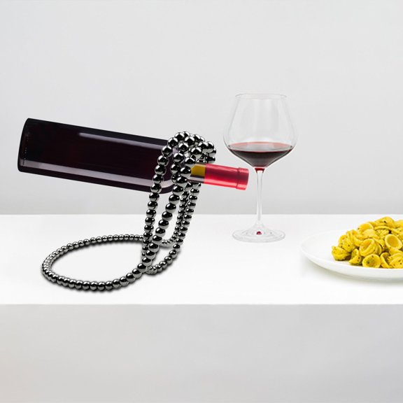 Artificial Pearl Necklace Floating Wine Rack Suspended Design Desktop Decor for Red Wine Bottles Iron Holder Functional Art for Bar Kitchen Dining Table