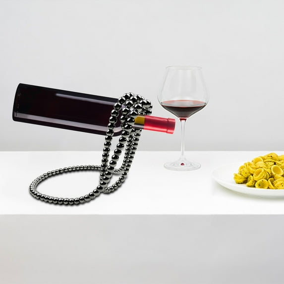 Artificial Pearl Necklace Floating Wine Rack Suspended Design Desktop Decor for Red Wine Bottles Iron Holder Functional Art for Bar Kitchen Dining Table