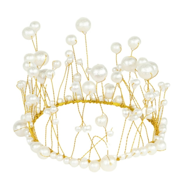 Artificial Pearl Princess Crown Headdress Cake Topper Wedding Party