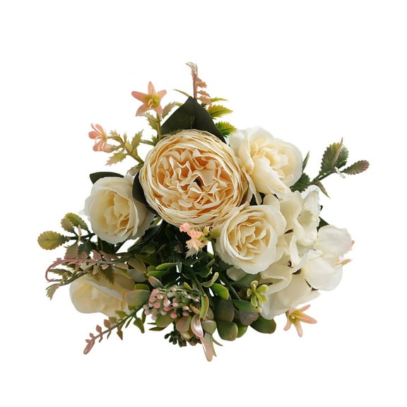 Artificial Peonies 1 Bouquets Silk Flowers 5Heads Vintage White Fake Flowers Faux Peony Flowers for Flower Arrangements Artificial Centerpiece Home Table Dining Room Decor (Milky White)