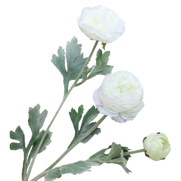 Artificial Peonies 1pc Ranunculus Silk Flowers 3 Heads Flowers Combo Champagne Fake Flowers 20" Faux Floral Arrangements Wedding Decorations for Home Kitchen,Artificial Peony Ranunculus Stem,White