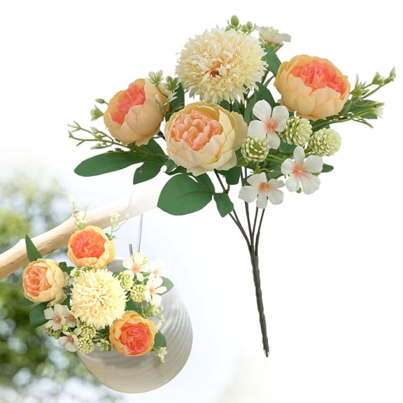 Artificial Peonies Flowers Small Bouquet Realistic Arrangements For Dining Table Centerpieces Kitchen Wedding Home Decor,Table Centerpiece,Home Floral,Yellow,1 Bundle