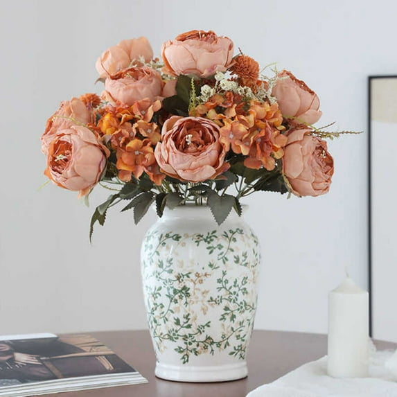 Artificial Peonies Silk Flowers, Faux Peony Bouquet Florals Arrangements for Farmhouse Home Boho Wedding Table Centerpiece, Fake Plastic Flower Bulk for Vase Decoration