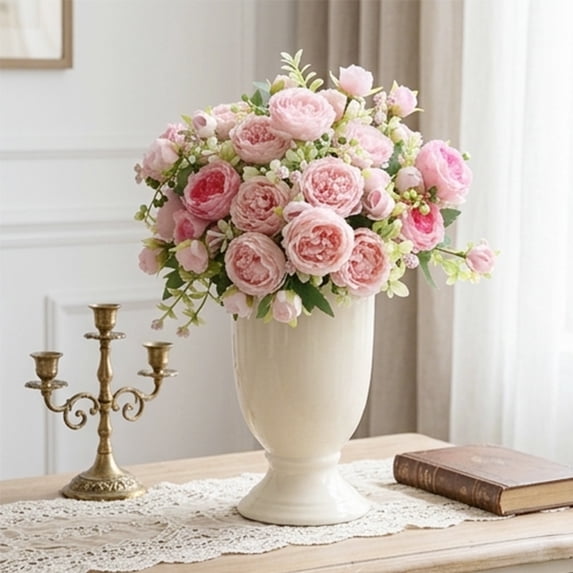 Artificial Peonies Silk Flowers, Pink Faux Peony Bouquet Florals Arrangements for Farmhouse Home Boho Wedding Table Centerpiece, Fake Plastic Flower Bulk for Vase Decoration