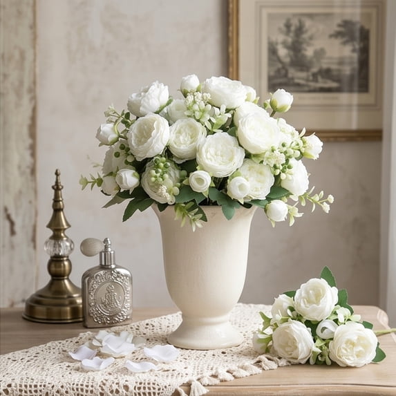 Artificial Peonies Silk Flowers, Pink Faux Peony Bouquet Florals Arrangements for Farmhouse Home Boho Wedding Table Centerpiece, Fake Plastic Flower Bulk for Vase Decoration