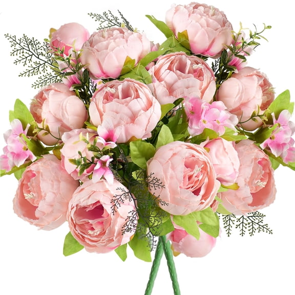 Artificial Peonies and Hydrangeas Silk Flowers 2 Bouquets Charm Pink Wedding Home Decor