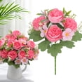 thumbnail image 1 of Artificial Peony Bouquet, 1 Bundles Artificial Flowers Cemetery Flower, Cemetery Flowers for Grave, Plastic Memorial Bouquet for Hanging Window Box Home Table Centerpieces Decor Red, 1 of 9