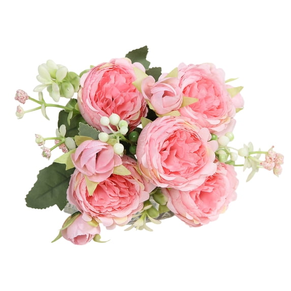 Artificial Peony Bouquet 12.6 Inch Pink Lifelike Fake Peony Flower Arrangement With Greenery For Home Wedding Table Centerpiece Decor