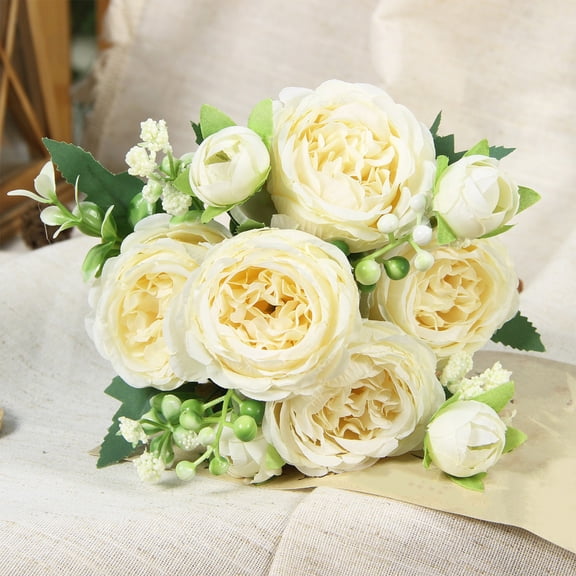 Artificial Peony Bouquet - Realistic Silk Flowers for Wedding Centerpieces, Valentine‘s Day, Home Decor (12 Inch) Yellow