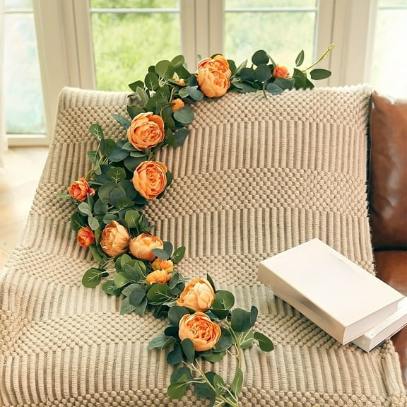 Artificial Peony Eucalyptus Vine | Lifelike Greenery Garland for Home Restaurant Decor | 70.8 Inch Flexible Waterproof Sun-Resistant Plastic Plant | Realistic Textured Leaves | 1 Piece | Blue Accent