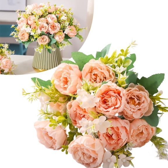 Artificial Peony Flower Bouquet for Wedding Table Centerpiece,Lifelike Faux Peonies Roses for Home Decor,Elegant Floral Arrangement,Champagne,1 Bundle