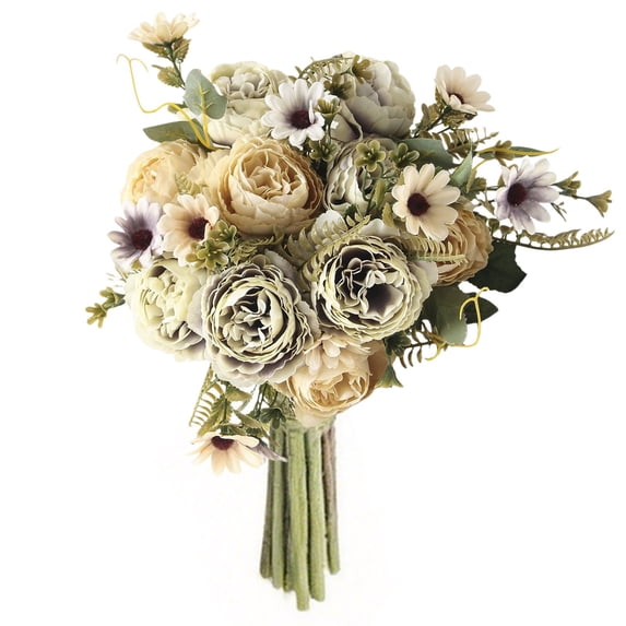 Artificial Peony Flower Bouquets, Mixed Flower Foliage Bunches, Cosmug Home Floral Centerpiece, for Vase Styling, Dining Table Layout and Living Room Display, Beige