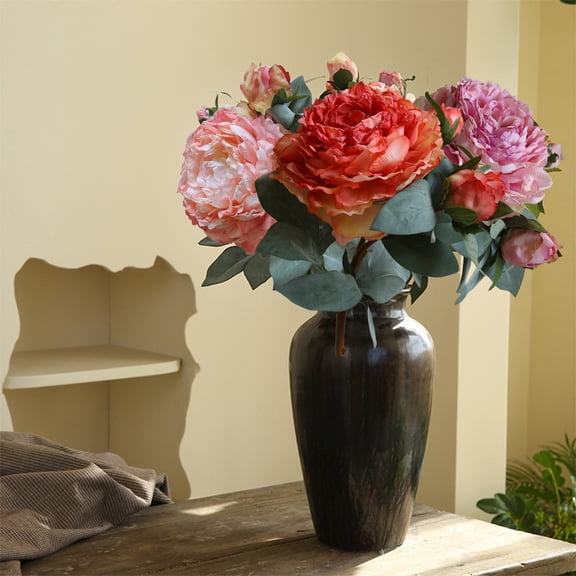 Artificial Peony Flower Decoration | Faux 3D Pink Purple Red Silk Blossoms | Bedroom, Holiday Gift, Wedding Centerpiece | 55cm Simulated Floral Arrangement