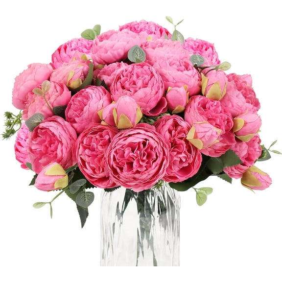 Artificial Peony Flower Silk Peonies Bouquet 4 Bundles Fake Flowers Bulk for Home Wedding Party Decor (White)