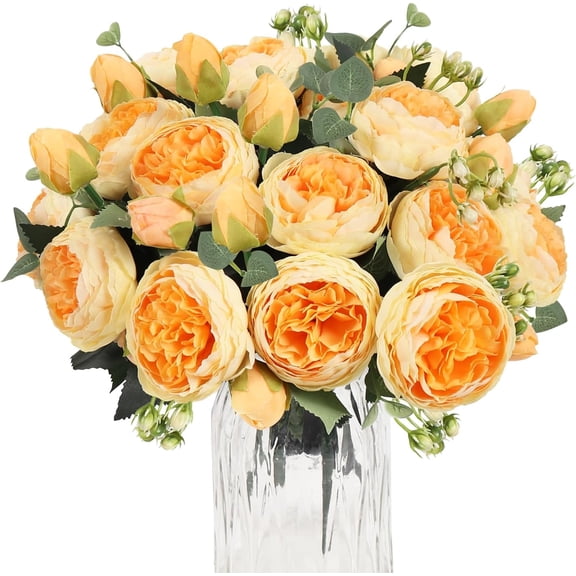 Artificial Peony Flower Silk Peonies Bouquet 4 Bundles Fake Flowers Bulk for Home Wedding Party Decor (White)