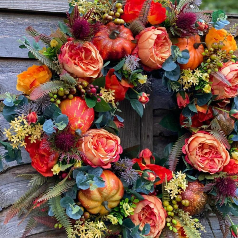 Artificial Peony Flower Wreath 15Inch Vintage Peonies Spring Summer Fall Winter Wreaths Flower Green Leaves for Outdoor Front Door Indoor Wedding Wall Or Window Dcor