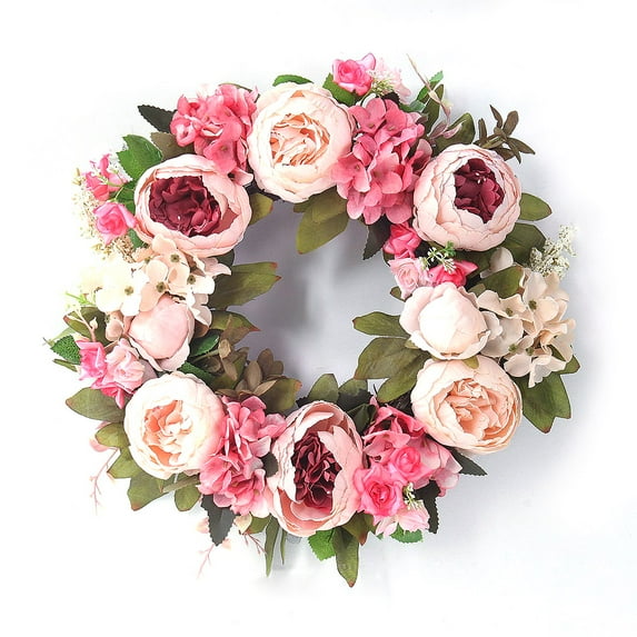 Artificial Peony Flower Wreath Door Wreath with Green Leaves for Front Door Wedding Wall Home Decor;Artificial Peony Flower Wreath Door Wreath with Green Leaves Home Decor
