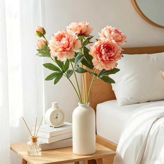 Artificial Peony Flowers with 26.37 Inch Long Stems Set of 3, Soft Pink Layered Petals with Natural Gradient Color, Bendable Stems for Tall Vase or Table Centerpiece Home Decor