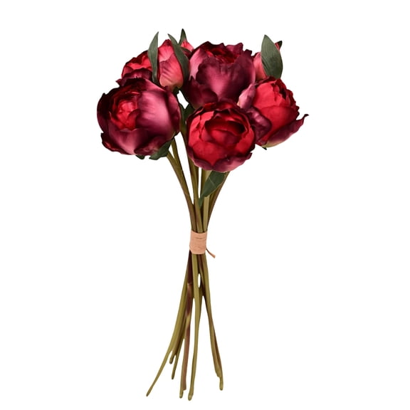 Artificial Peony Flowers Bouquet for Vase, Silk Faux Peony Bunch Wedding Centerpiece Decor, 15.75 Inch Tall, 6 Large 3 Small Buds (Wine)