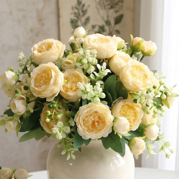 Artificial Peony Flowers, Fake Flowers,Flores Artificiales para, Lifelike Silk Fake Peonies with Stems for Home Table Centerpieces, Wedding, Party & DIY Bridal Floral Arrangements