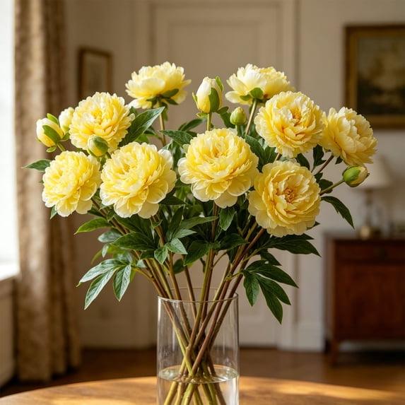 Artificial Peony Flowers, Faux Floral Stem for Vase Arrangements, Wedding and Home Decor, Yellow