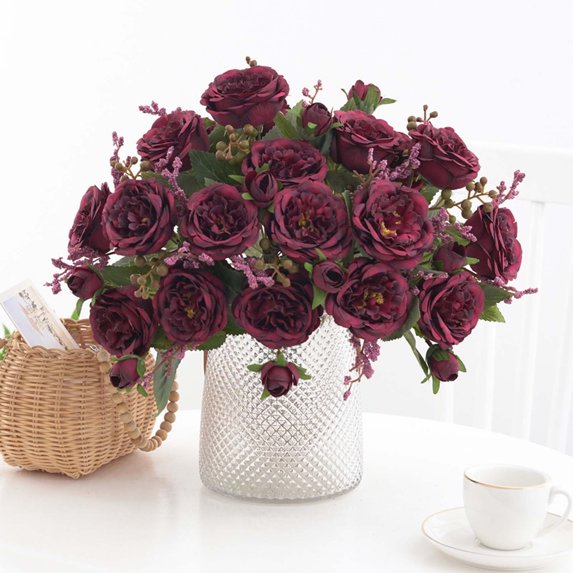Artificial Peony Flowers Faux Silk Hydrangea Bouquet Vintage Wedding Home Table for Door Decor Reusable Bouquet of Rose Flowers for Valentine Wedding Birthday Party