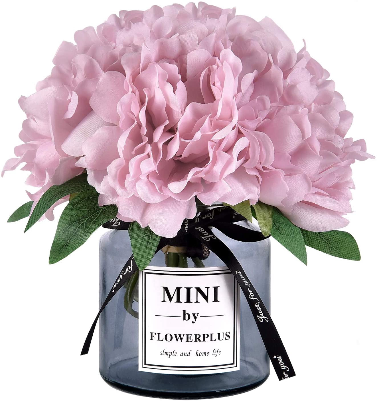 Artificial Peony Flowers with Vase, Faux Peony Flowers Fake Flowers Arrangements for Home Decor