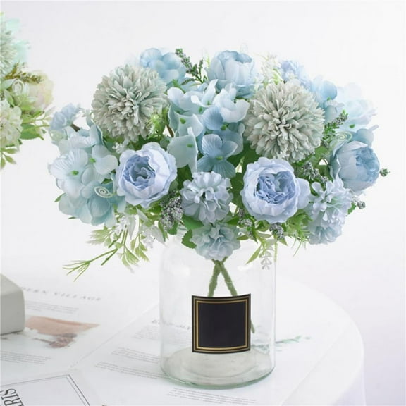 Artificial Peony Hydrangea Fake Silk Flowers Bouquet Decor Realistic Flower Arrangements Wedding Decoration Table Centerpieces, Purple