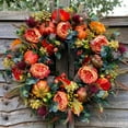 thumbnail image 1 of Artificial Peony Pumpkin Flower Wreath 16 Inch Vintage Fall Winter Wreaths Flower Green Leaves for Outdoor Front Door Indoor Wedding Wall Décor, 1 of 6
