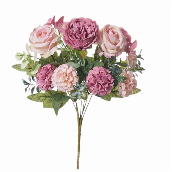 Artificial Peony & Rose Bouquet - 11" Fake Silk Flowers with Hydrangea & Eucalyptus Leaves for Wedding Centerpieces,Bridal Bouquets,Home Table Decor,Floral Arrangements,Pink & Dusty Rose