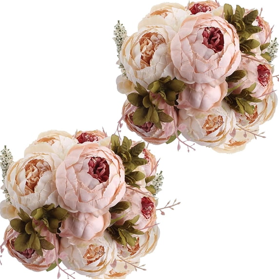Artificial Peony Silk Flowers Bouquet for Wedding Home Garden Decoration(Dark Red+Pink)