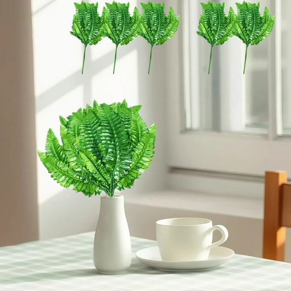 Artificial Persian Fern Leaves | Realistic Faux Greenery Bushes | 19pcs Mixed Sizes | 17.7 Inch Plastic Sprays | Home Wedding Event Decor | Lifelike Indoor Outdoor Plant Arrangement