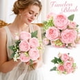thumbnail image 1 of Artificial Persian Rose Bouquet with 5 Large Blooms and 4 Buds, 12.6 Inches, Light Pink, for Wedding Table Decor, Faux Flower Arrangement, 1 of 5