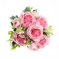 thumbnail image 1 of Artificial Persian Rose Bouquet with 5 Large Heads and 4 Buds, 12.6 Inches Long, Pink, for Home and Wedding Table Decor, Faux Silk Flower Arrangement, 1 of 5