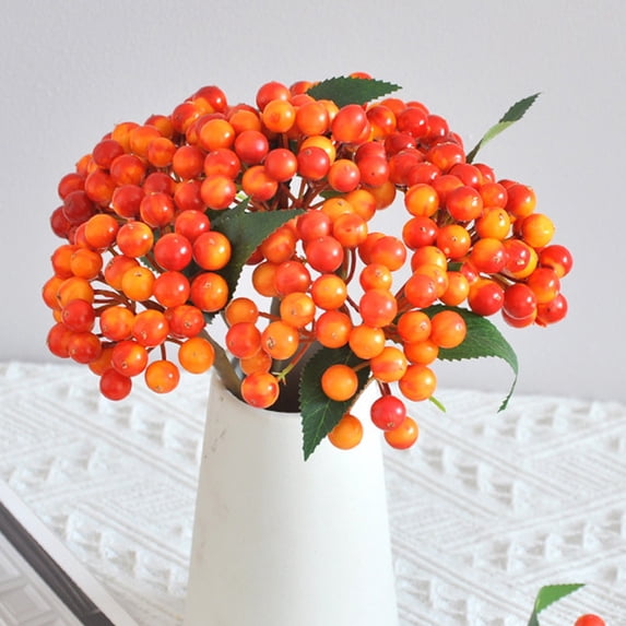 Artificial Persimmon Berry Branches, Fake Fruit Flower Sprigs for Home Kitchen Decor, Realistic Fall Berry Stems for Vase Fillers