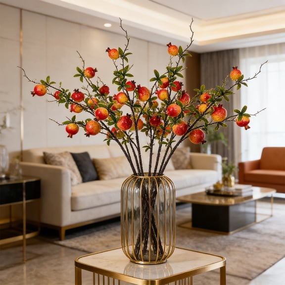 Artificial Persimmon Branch, Simulation Persimmon Pomegranate Fruit Branch, Realistic Fake Flower Decor, Ornament for Home Garden Wedding Display and Photo Prop