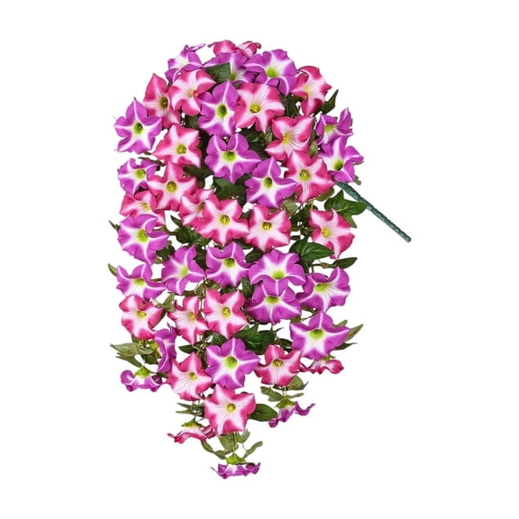 Artificial Petunia Flower Bush, UV Resistant Faux Blooms for Outdoor Porch Planter, Window Box, Balcony Railing or Garden Landscape, Full Bushy Stems No Watering Needed, Cheerful Housewarming Gift