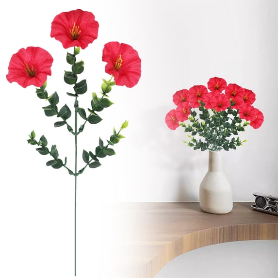 Artificial Petunia Flower Stems, Fake Silk Decorative Blooms, Indoor Outdoor Artificial Flowers - 1Pc Deep Red Petunia Single Stem 30cm/11.81in for Vase Table Wedding Home Decor