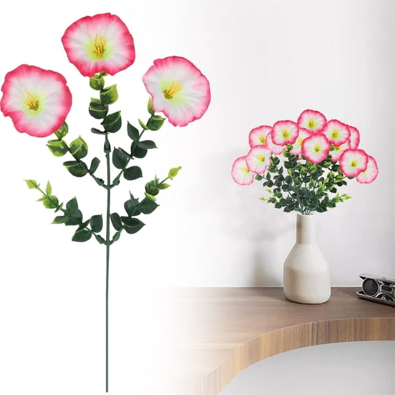 Artificial Petunia Flower Stems, Fake Silk Decorative Blooms, Indoor Outdoor Artificial Flowers - 1Pc Pink Edge Petunia Single Stem 30cm/11.81in for Vase Table Wedding Home Decor