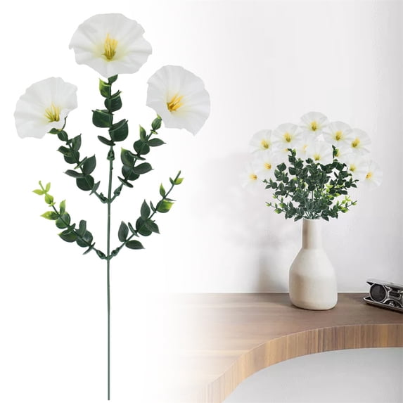 Artificial Petunia Flower Stems, Fake Silk Decorative Blooms, Indoor Outdoor Artificial Flowers - 1Pc White Petunia Single Stem 30cm/11.81in for Vase Table Wedding Home Decor