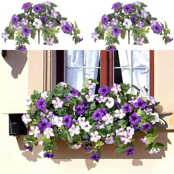 Artificial Petunias Hanging Plants | 2-Pack Purple & Pink Faux Flower Vines for Outdoor & Indoor Decor | 65cm Wall Hanging Wedding & Patio Decoration