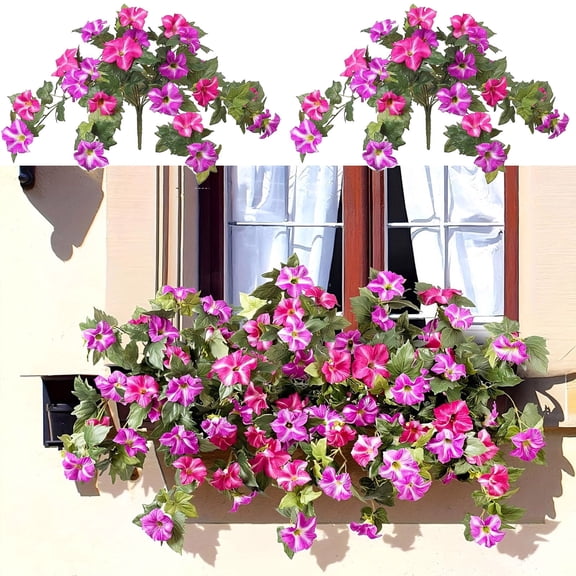 Artificial Petunias Hanging Plants | 2-Pack Purple & Pink Faux Flower Vines for Outdoor & Indoor Decor | 65cm Wall Hanging Wedding & Patio Decoration