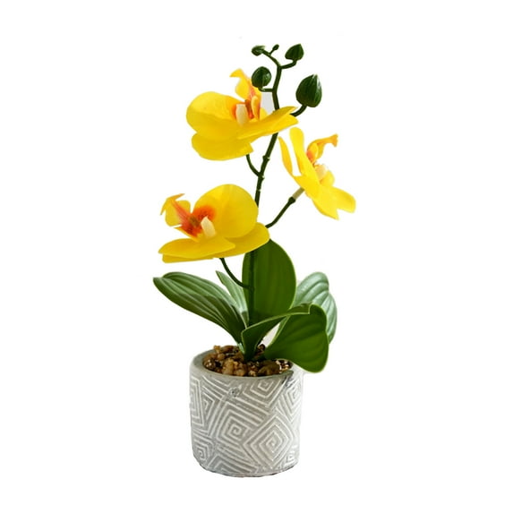 Artificial Phalaenopsis 27cm Artificial Faux Oceania Orchid Arrangement with Vase, Artificial Potted Flowers Phalaenopsis Orch yellow