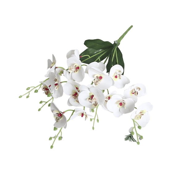 Artificial Phalaenopsis Flowers - 19.68in Realistic Silk Orchid Bouquet for Wedding/Home Decor, Hypoallergenic Centerpiece (5 Forks/Bio-Fleece Petals White)