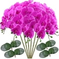thumbnail image 1 of Artificial Phalaenopsis Flowers with 4 Bundles Leaves Artificial Orchid Flowers Stem Plants for Home Décor (Purple), 1 of 5